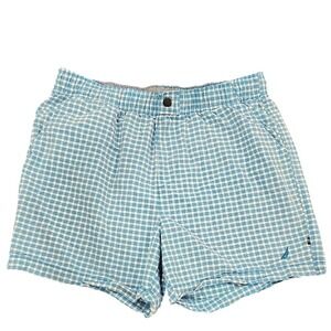 Nautica Blue and White Gingham Swim Trunks